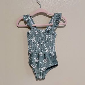 H&M Smocked Swimsuit|Size:4-6months|Color:Dusky Green Floral